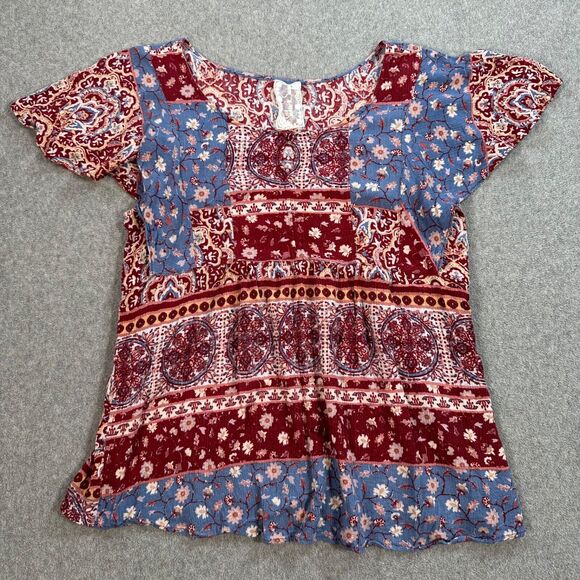 226017 Sage & Sky Boho Patchwork Flowy Top main image 1